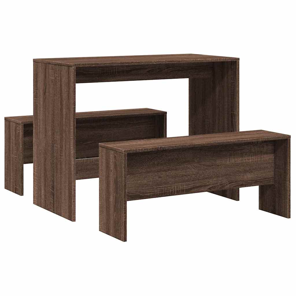 3-piece dining table and bench set brown oak look wood material