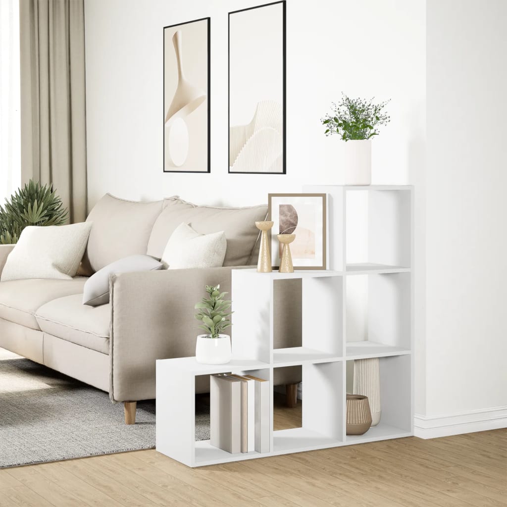 Room Divider Bookcase 3 Tiers White 99x29x99 cm Wood Material