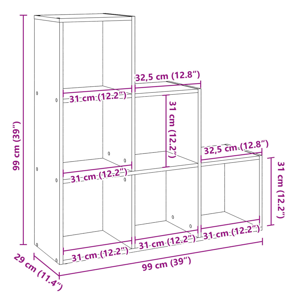 Room Divider Bookcase 3 Tiers White 99x29x99 cm Wood Material