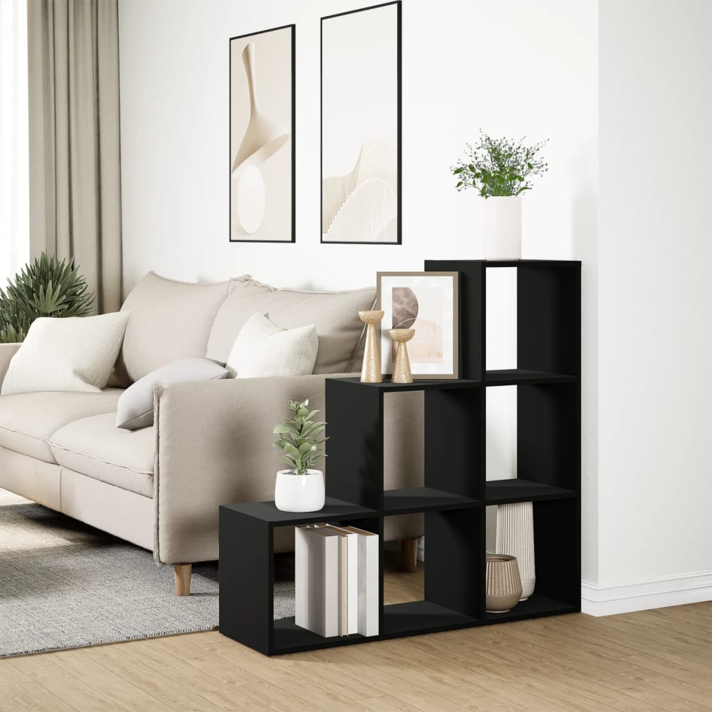 Room Divider Bookcase 3 Tiers Black 99x29x99 cm