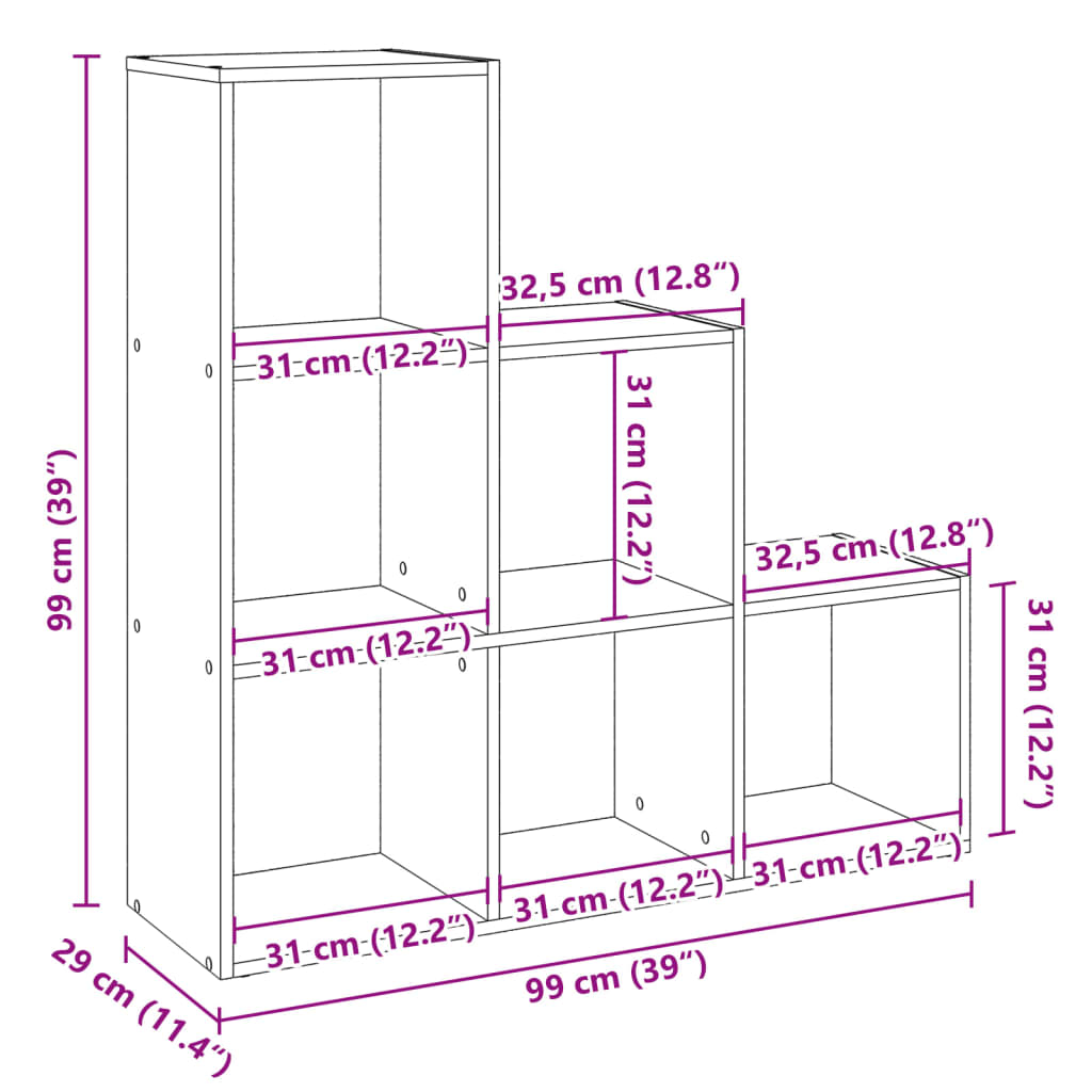 Room Divider Bookcase 3 Tiers Concrete Grey 99x29x99 cm