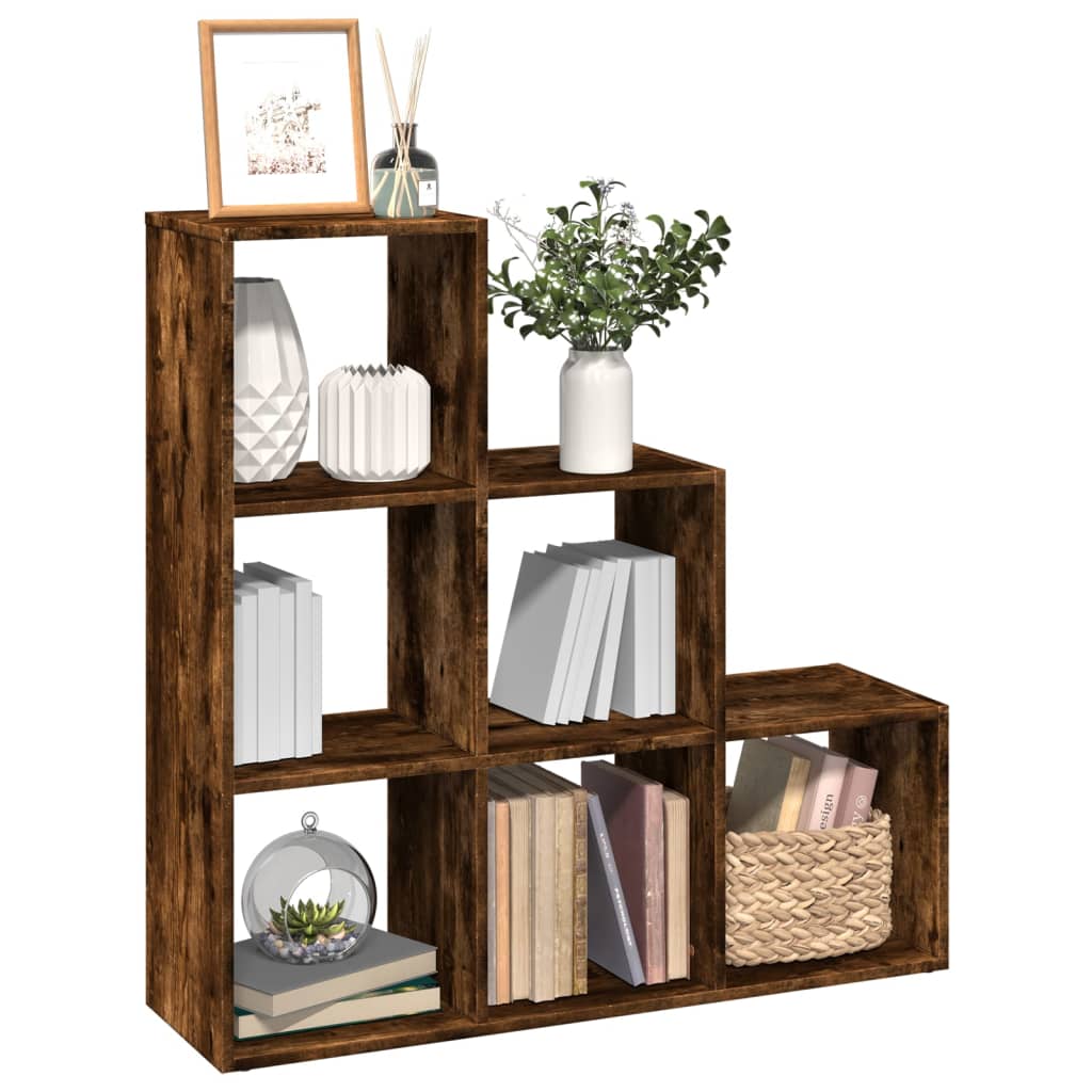 Room Divider Bookcase 3 Tiers Smoked Oak 99x29x99 cm