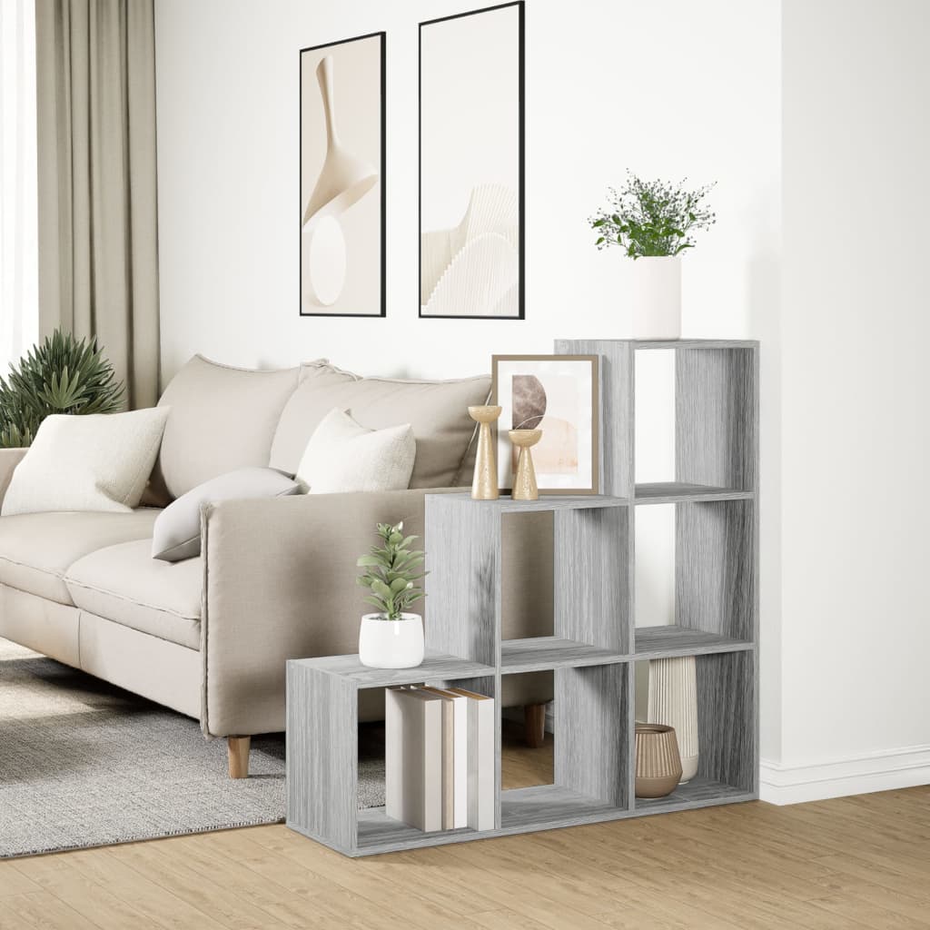 Room Divider Bookcase 3 Tiers Gray Sonoma 99x29x99 cm