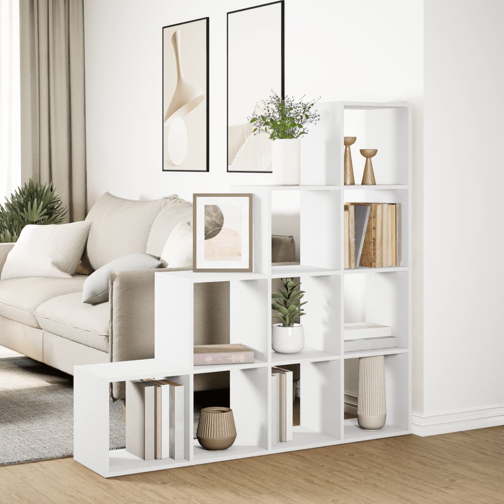 Room Divider Bookcase 4 Levels White 131.5x29x131.5 cm