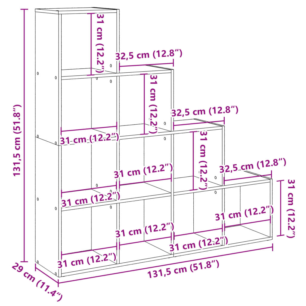 Room Divider Bookcase 4 Levels White 131.5x29x131.5 cm