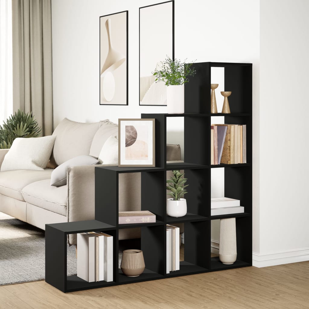 Room Divider Bookcase 4 Levels Black 131.5x29x131.5 cm