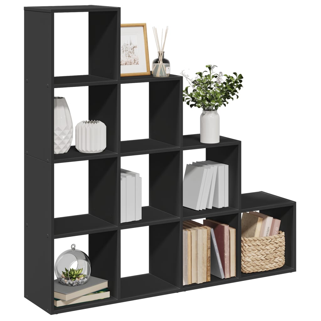 Room Divider Bookcase 4 Levels Black 131.5x29x131.5 cm