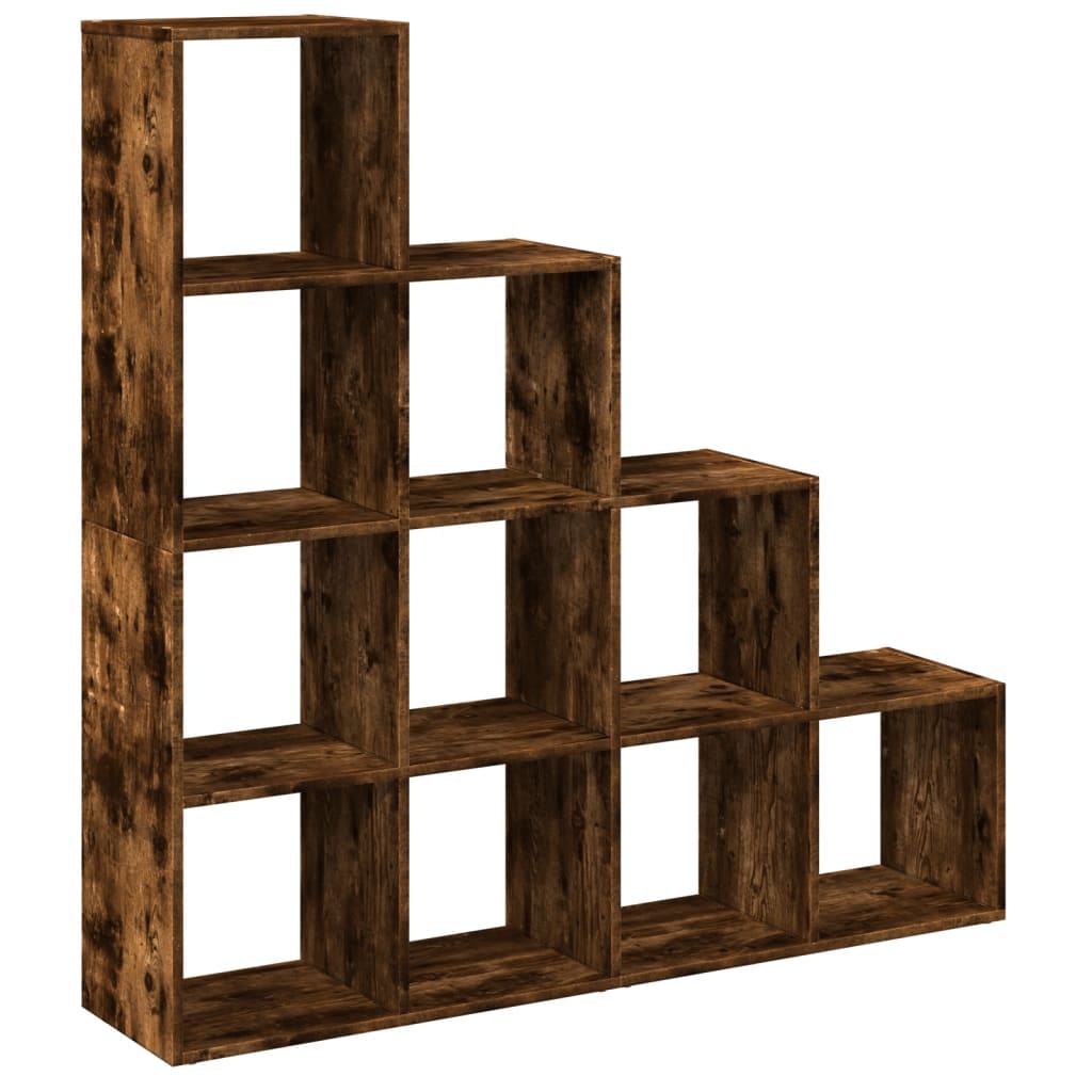 Room Divider Bookcase 4 Levels Smoked Oak 131.5x29x131.5 cm