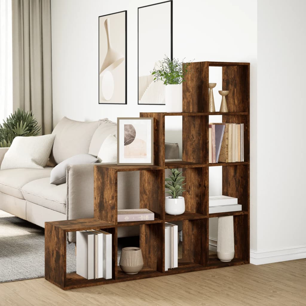 Room Divider Bookcase 4 Levels Smoked Oak 131.5x29x131.5 cm