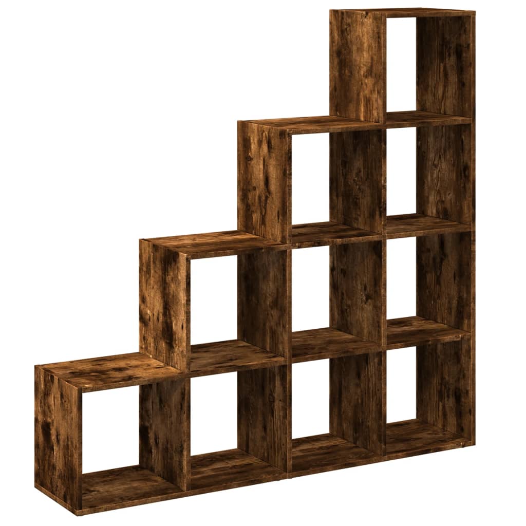 Room Divider Bookcase 4 Levels Smoked Oak 131.5x29x131.5 cm