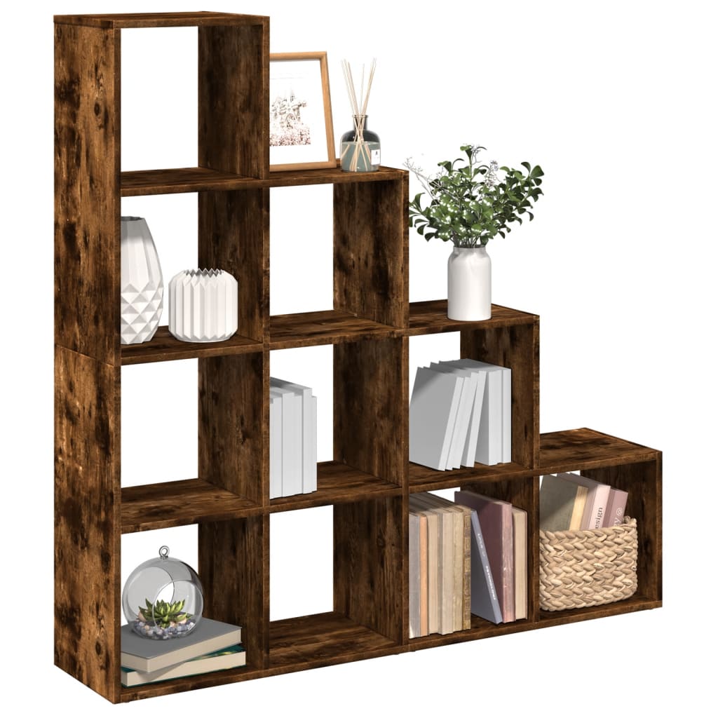 Room Divider Bookcase 4 Levels Smoked Oak 131.5x29x131.5 cm