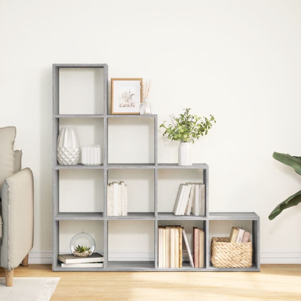 Room Divider Bookcase 4 Levels Gray Sonoma 131.5x29x131.5 cm