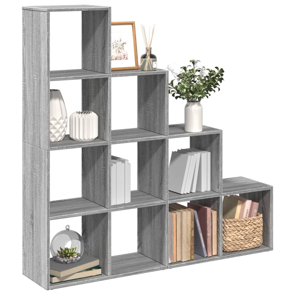 Room Divider Bookcase 4 Levels Gray Sonoma 131.5x29x131.5 cm