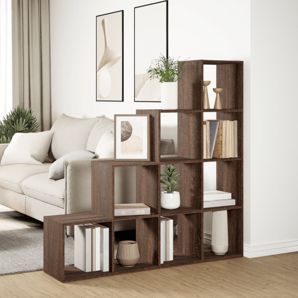 Room Divider Bookcase 4 Levels Brown Oak 131.5x29x131.5 cm