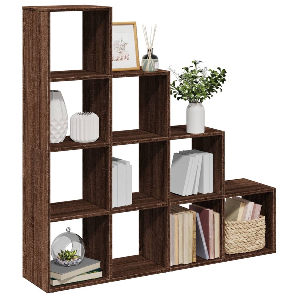 Room Divider Bookcase 4 Levels Brown Oak 131.5x29x131.5 cm