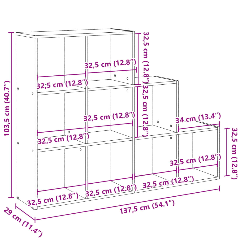 Raumteiler-Bücherregal 3 Stufen Weiß 137,5x29x103,5 cm