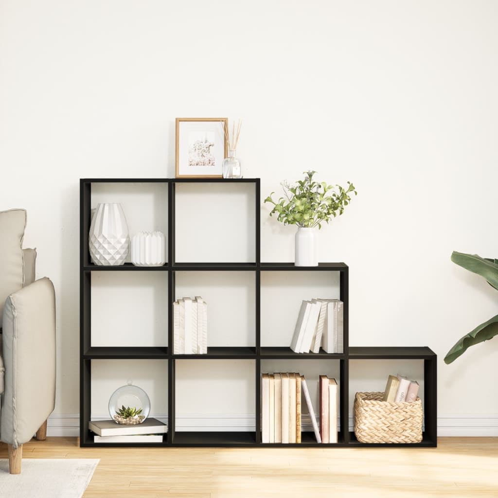 Room Divider Bookcase 3 Levels Black 137.5x29x103.5 cm