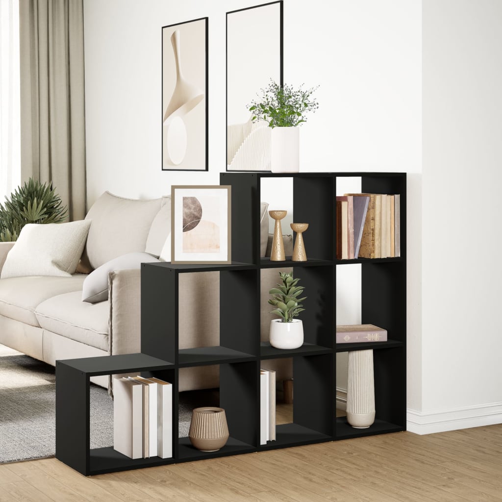 Room Divider Bookcase 3 Levels Black 137.5x29x103.5 cm