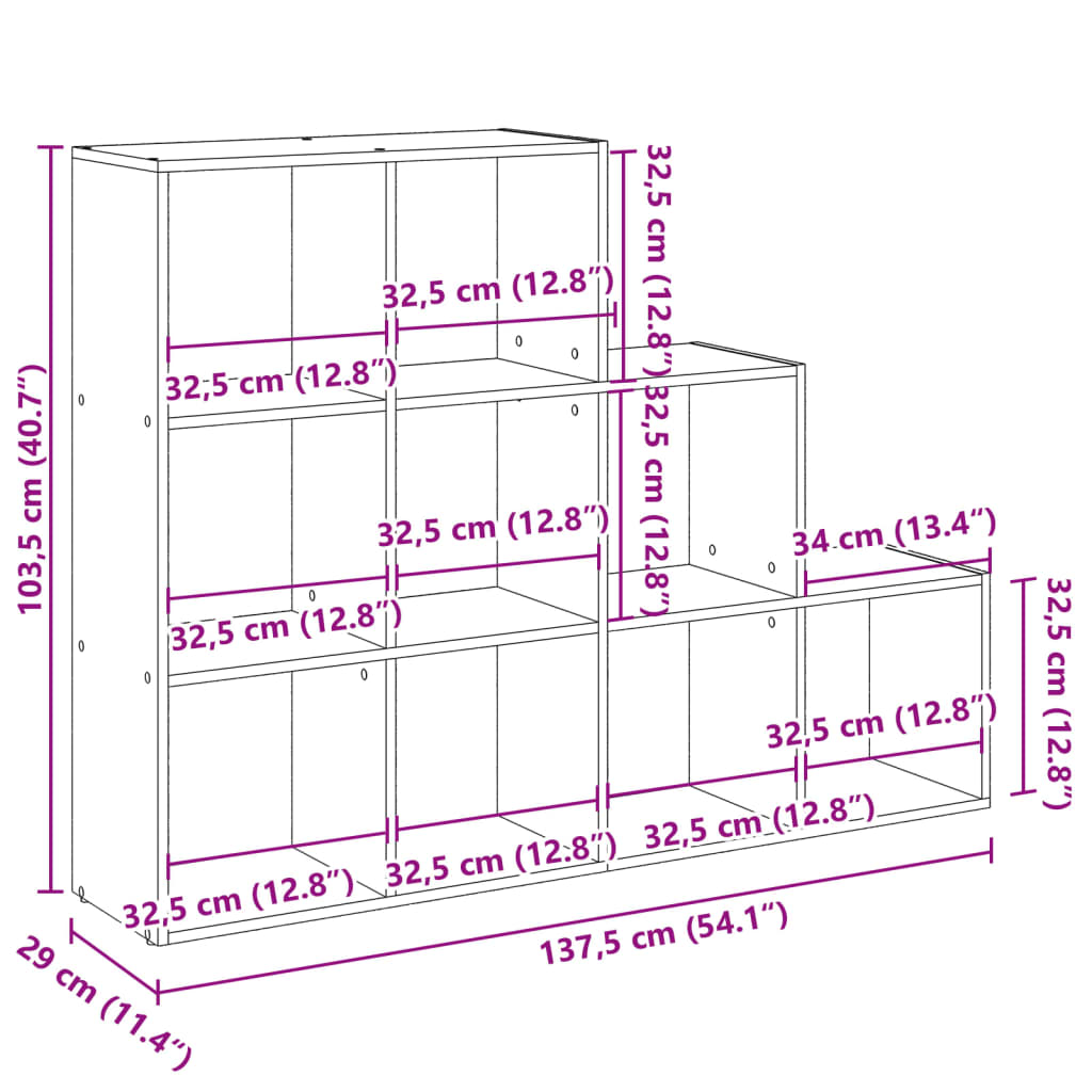 Room Divider Bookcase 3 Levels Black 137.5x29x103.5 cm