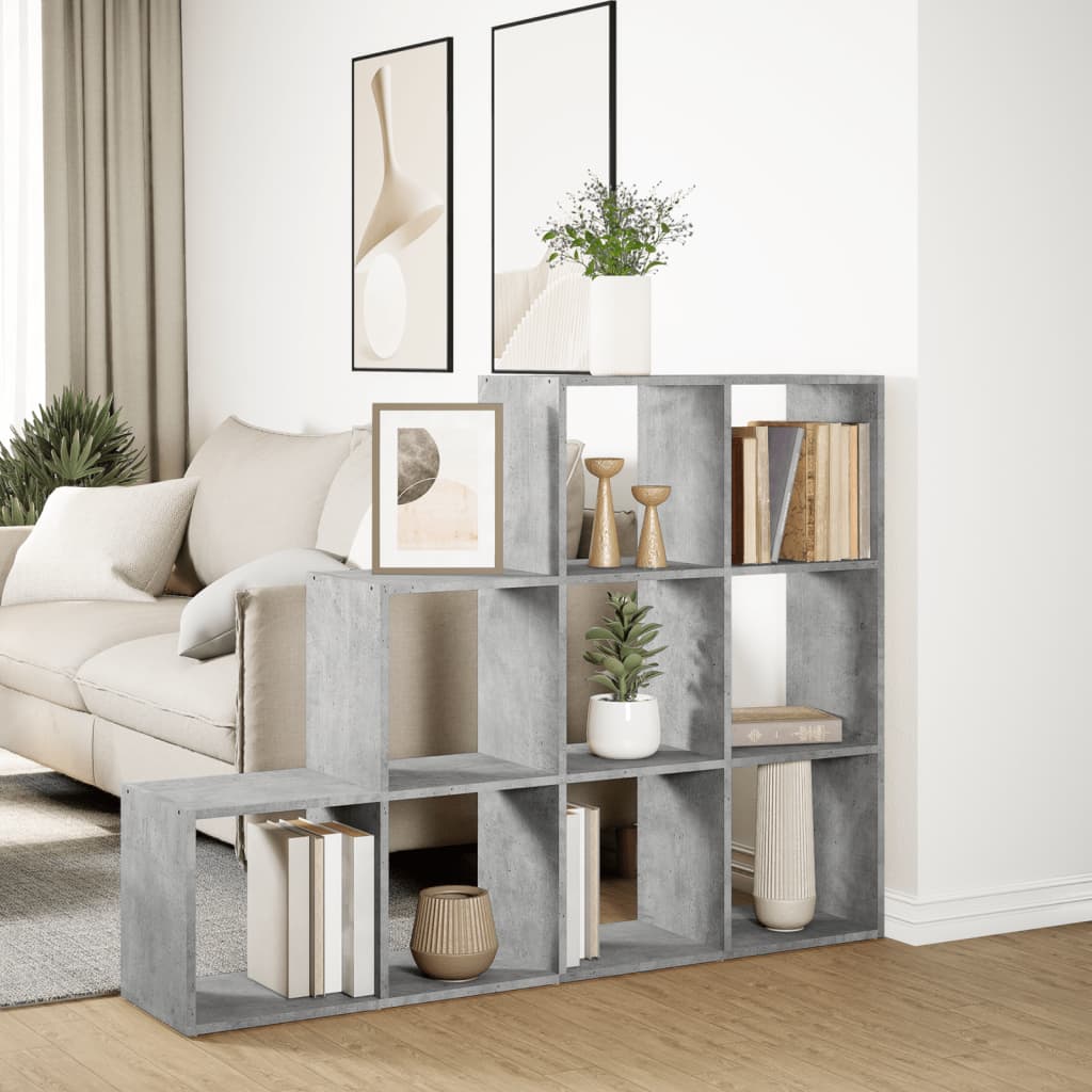 Room Divider Bookcase 3 Levels Concrete Grey 137.5x29x103.5 cm