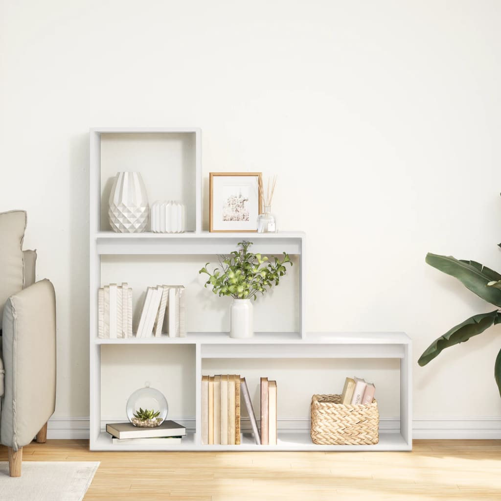 Room Divider Bookcase 3 Levels White 123x29x123cm Wood Material