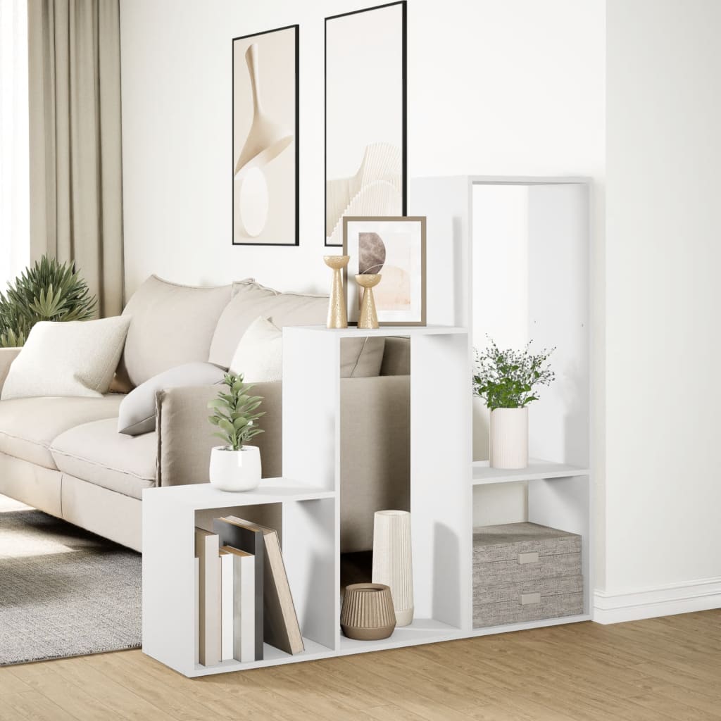 Room Divider Bookcase 3 Levels White 123x29x123cm Wood Material