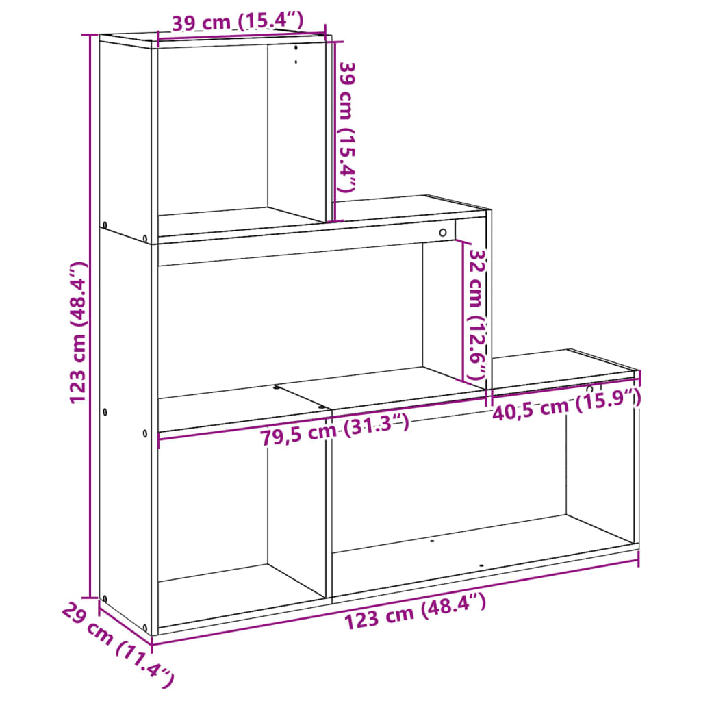 Room Divider Bookcase 3 Levels White 123x29x123cm Wood Material