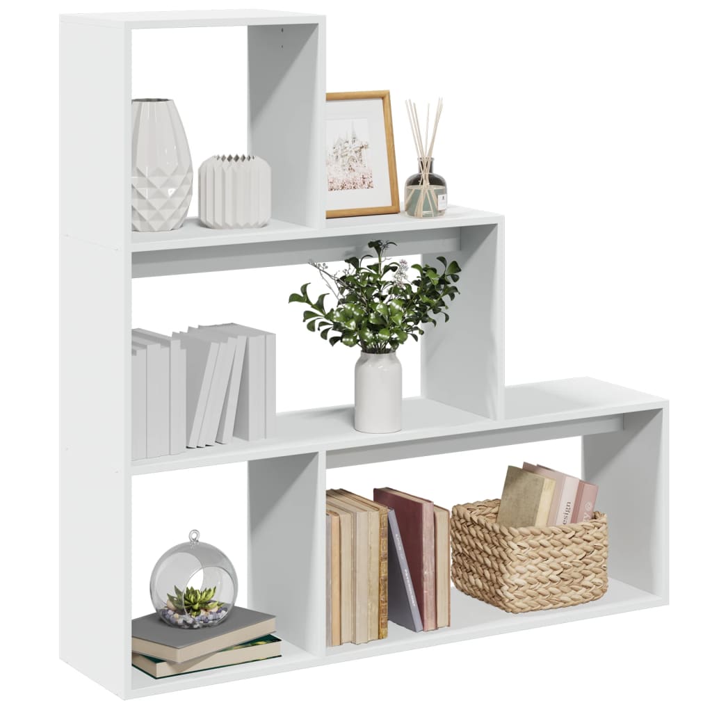 Room Divider Bookcase 3 Levels White 123x29x123cm Wood Material