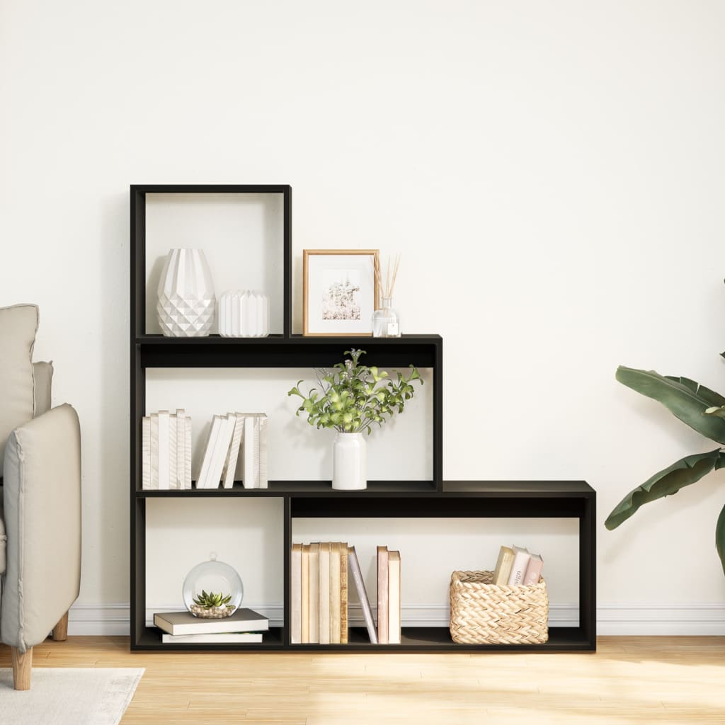 Room Divider Bookcase 3 Levels Black 123x29x123 cm