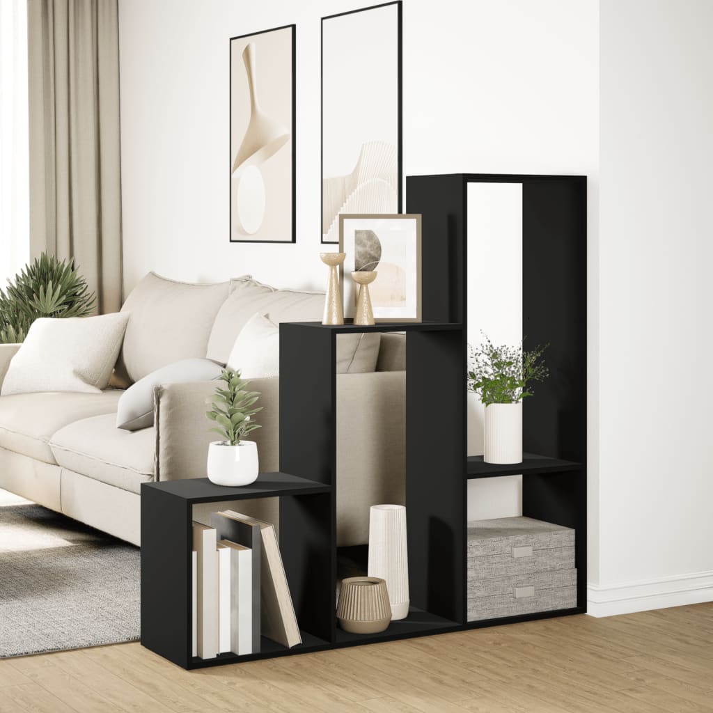 Room Divider Bookcase 3 Levels Black 123x29x123 cm