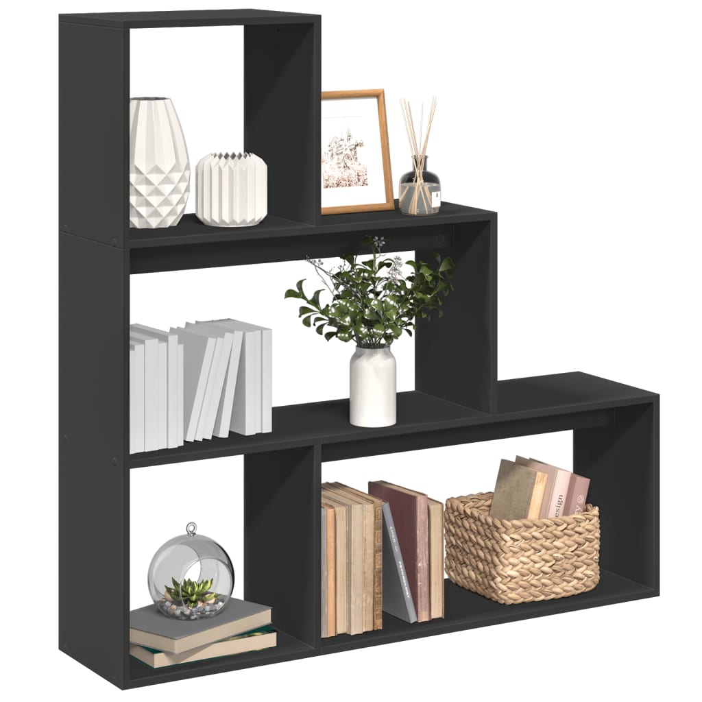 Room Divider Bookcase 3 Levels Black 123x29x123 cm