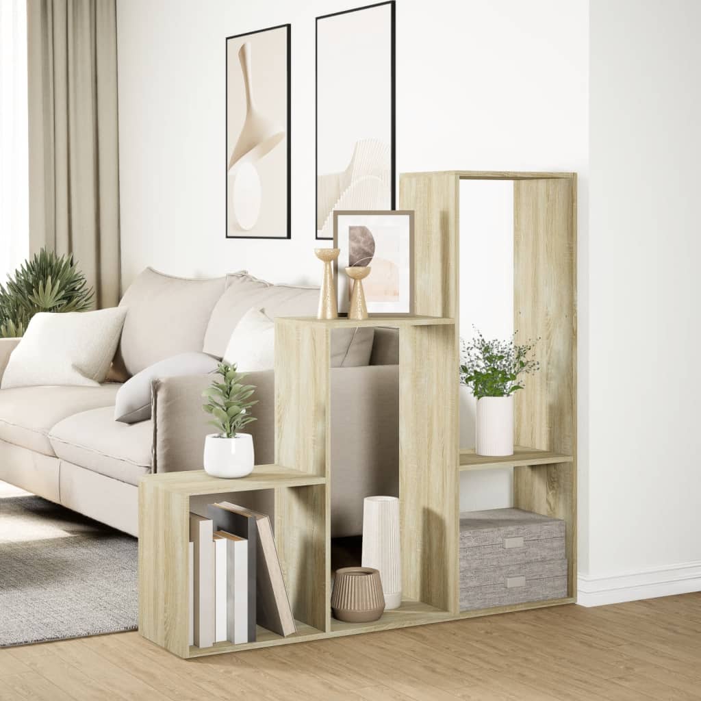 Room Divider Bookcase 3 Levels Sonoma Oak 123x29x123 cm