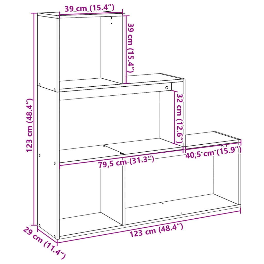 Room Divider Bookcase 3 Levels Sonoma Oak 123x29x123 cm