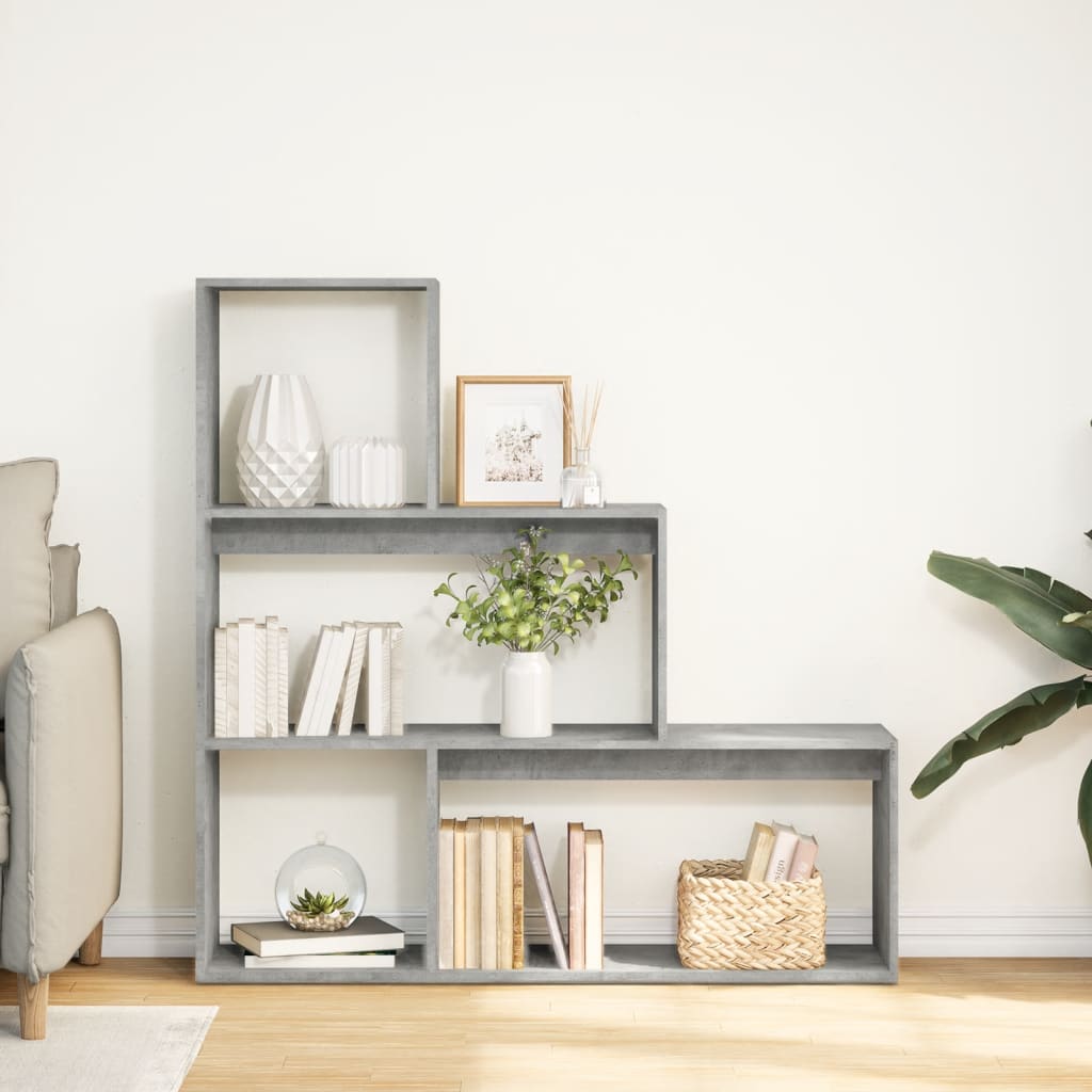 Room Divider Bookcase 3 Levels Concrete Grey 123x29x123 cm