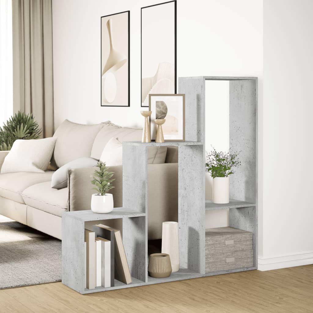 Room Divider Bookcase 3 Levels Concrete Grey 123x29x123 cm