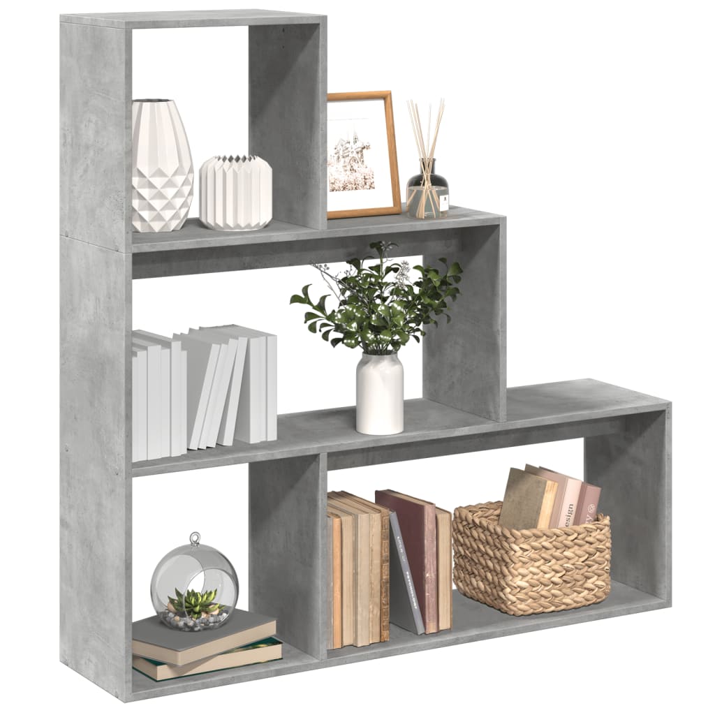 Room Divider Bookcase 3 Levels Concrete Grey 123x29x123 cm