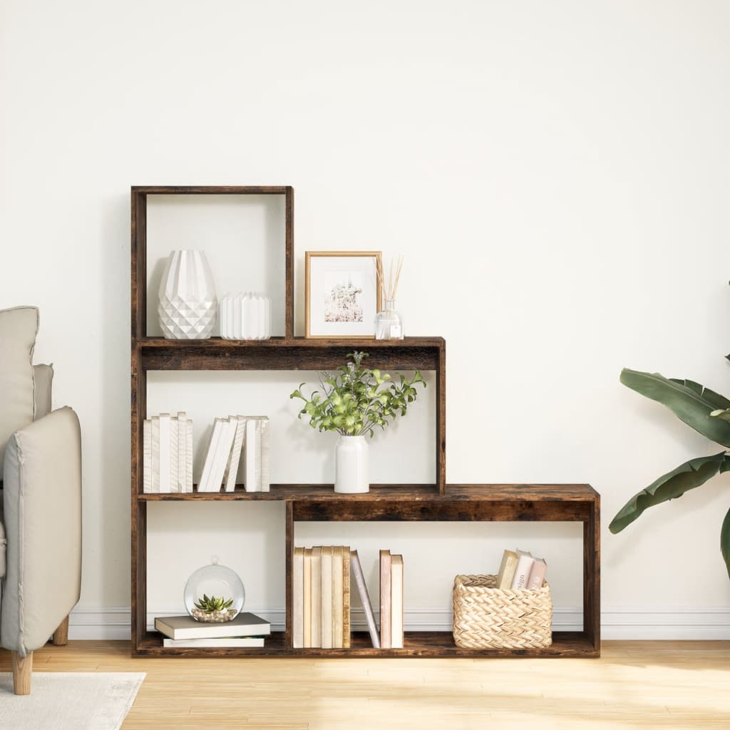 Room Divider Bookcase 3 Levels Smoked Oak 123x29x123 cm