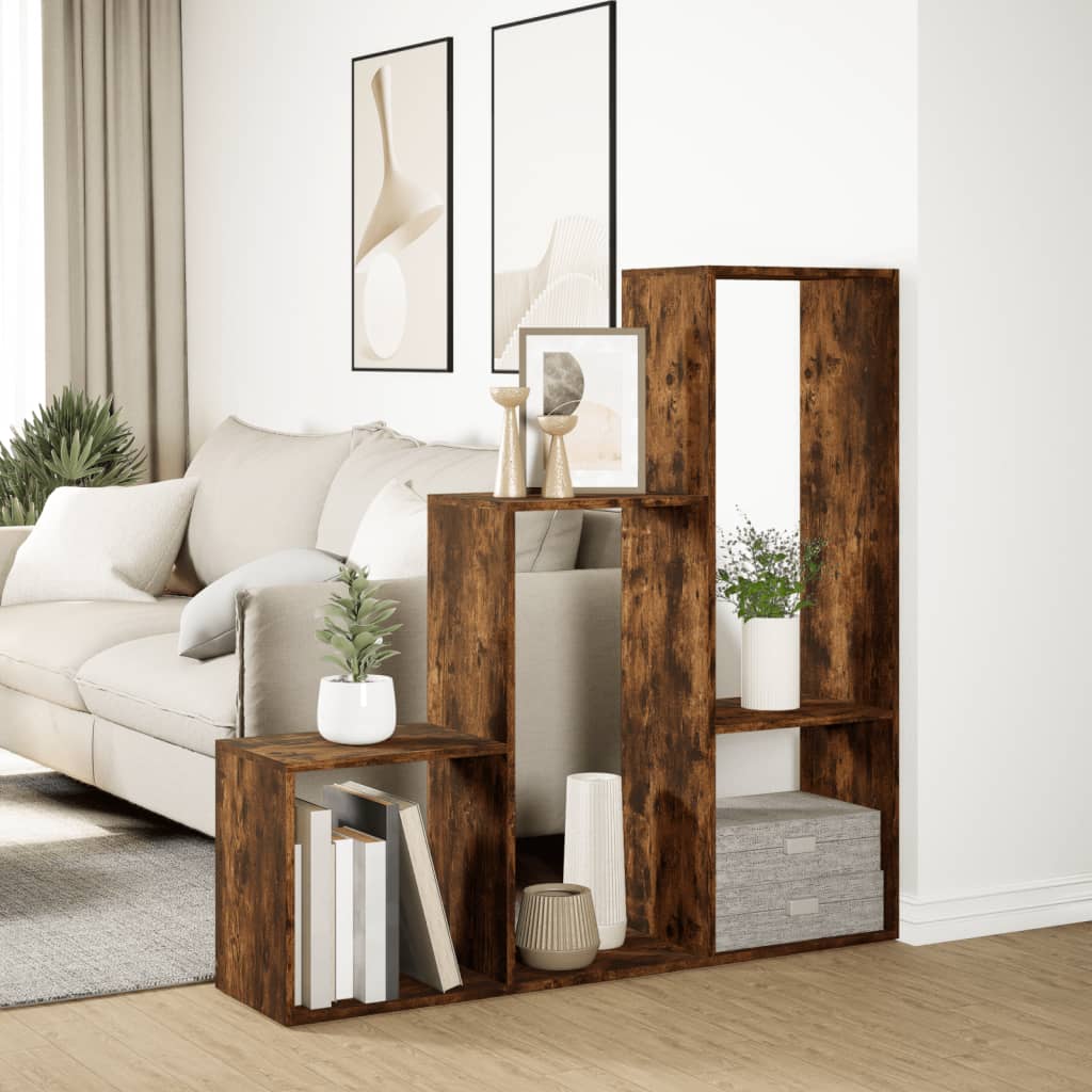 Room Divider Bookcase 3 Levels Smoked Oak 123x29x123 cm