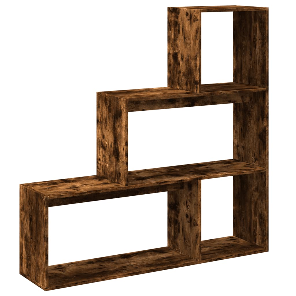 Room Divider Bookcase 3 Levels Smoked Oak 123x29x123 cm