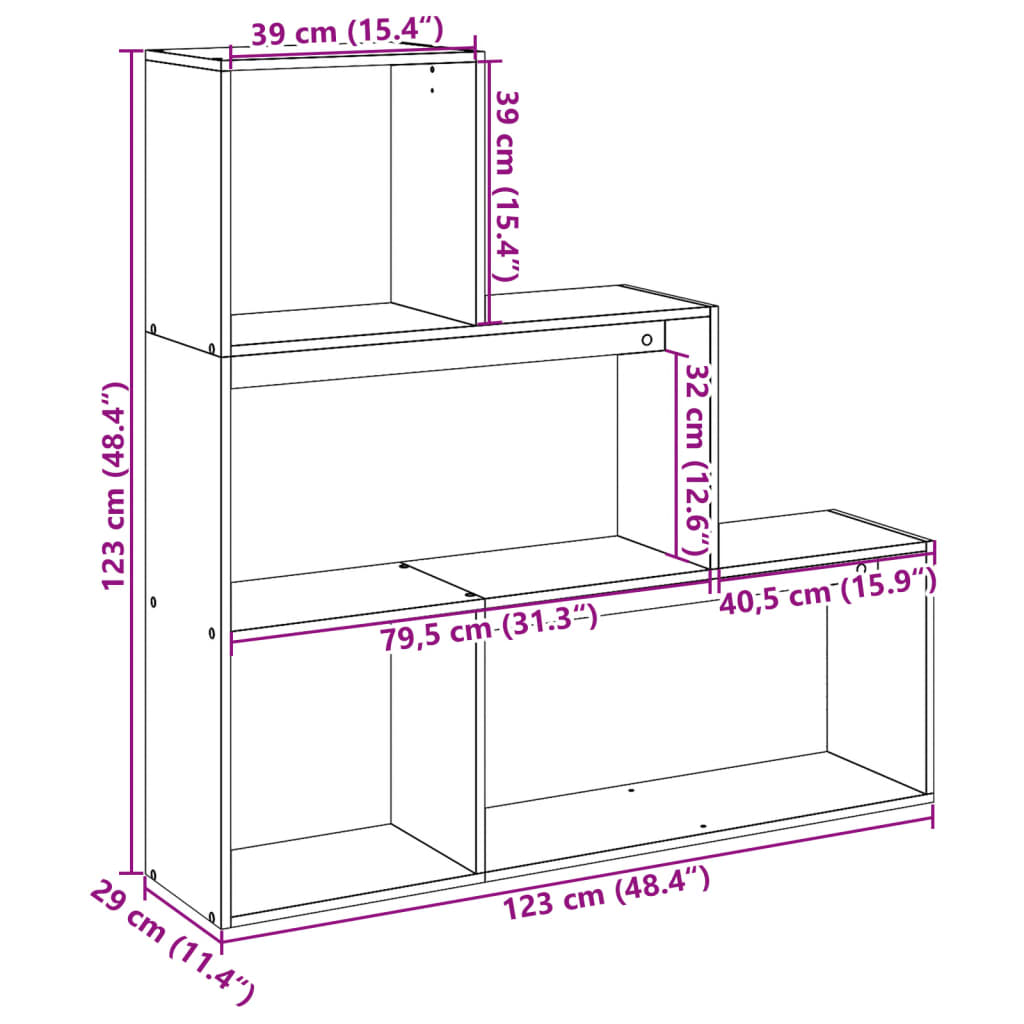 Raumteiler-Bücherregal 3 Stufen Räuchereiche 123x29x123 cm