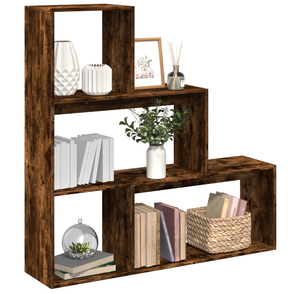 Room Divider Bookcase 3 Levels Smoked Oak 123x29x123 cm