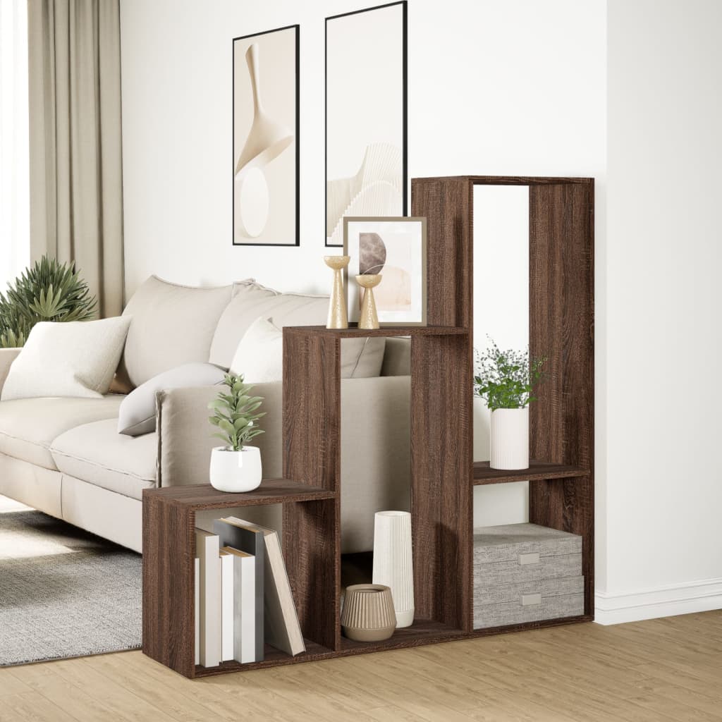 Room Divider Bookcase 3 Levels Brown Oak Look 123x29x123cm