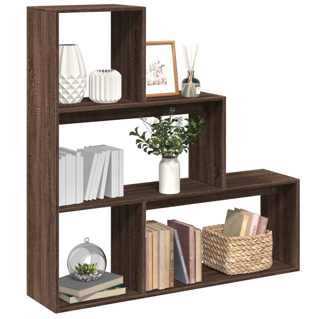 Room Divider Bookcase 3 Levels Brown Oak Look 123x29x123cm