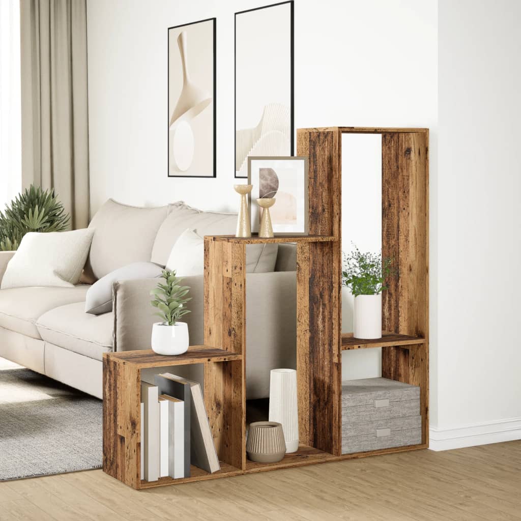 Room Divider Bookcase 3 Levels Old Wood Look 123x29x123 cm