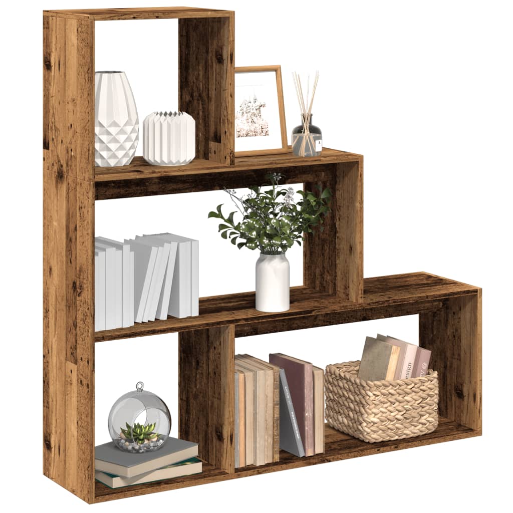 Room Divider Bookcase 3 Levels Old Wood Look 123x29x123 cm