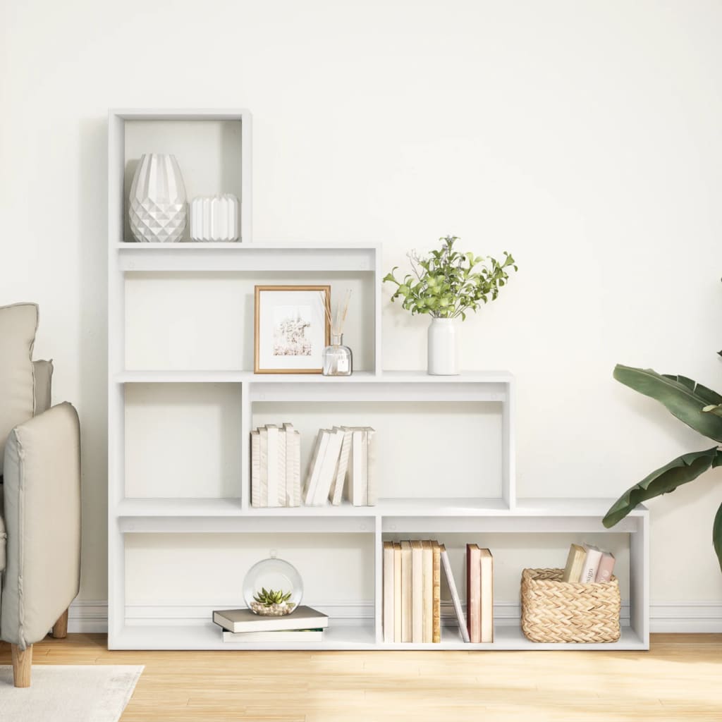 Room Divider Bookcase 4 Levels White 143.5x29x143.5 cm