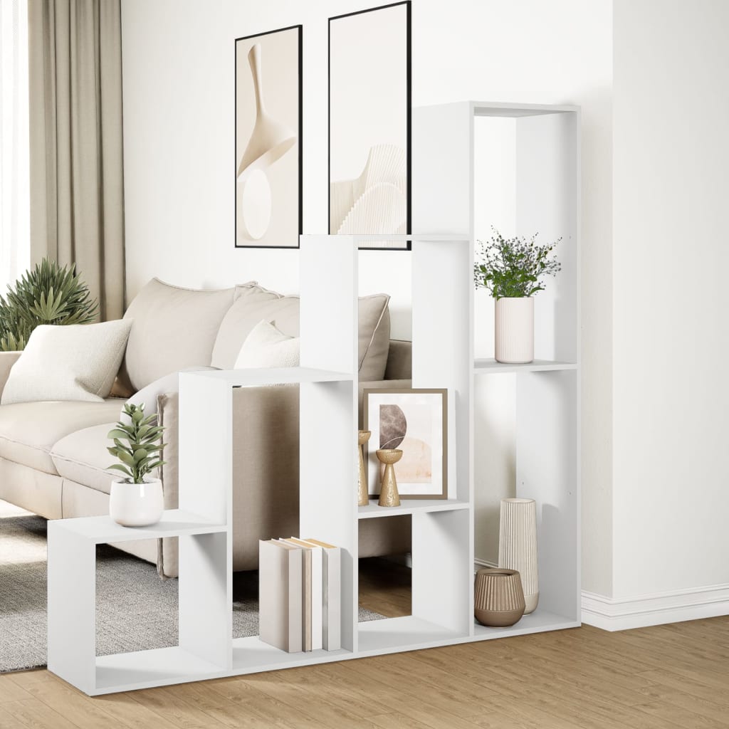 Room Divider Bookcase 4 Levels White 143.5x29x143.5 cm