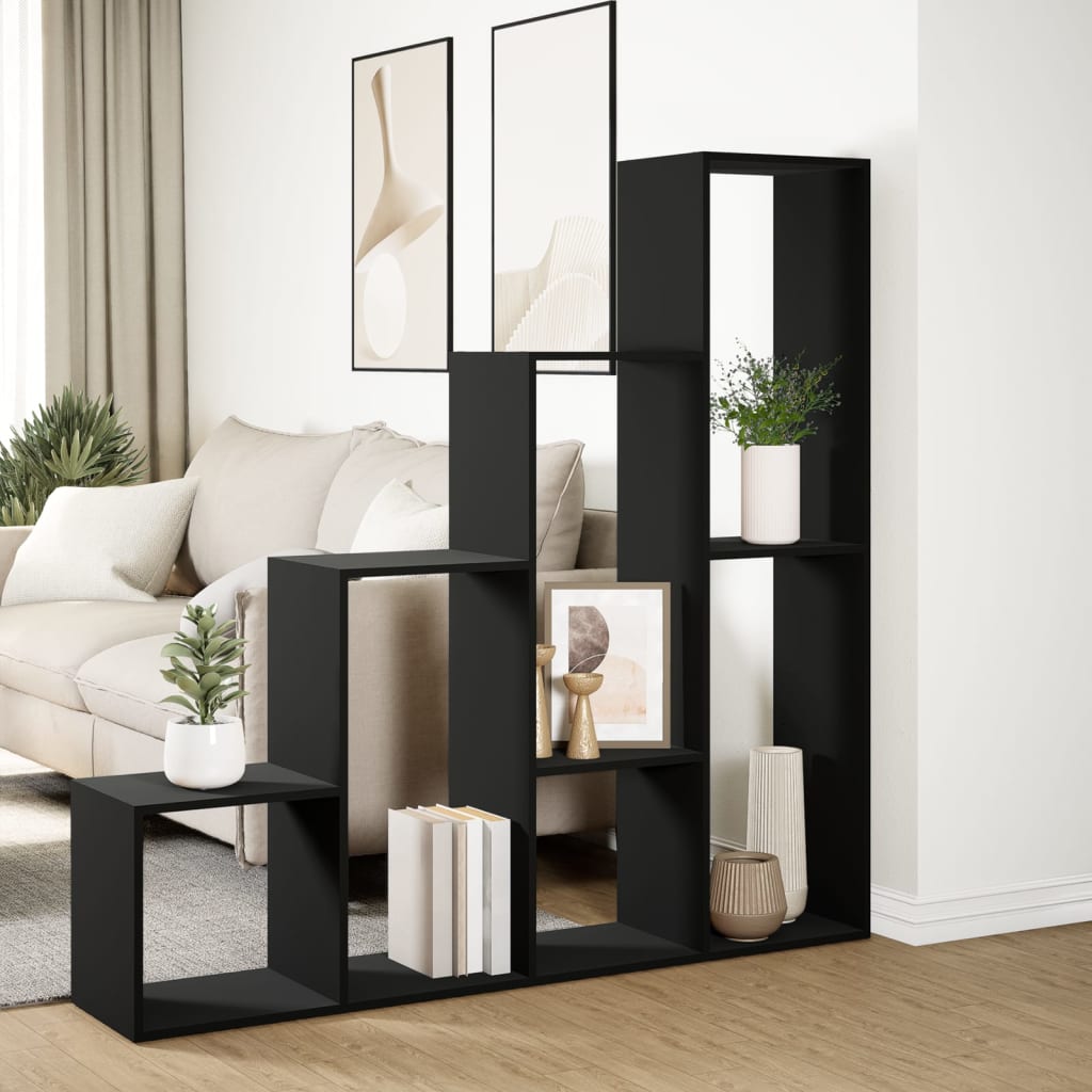 Room Divider Bookcase 4 Levels Black 143.5x29x143.5 cm