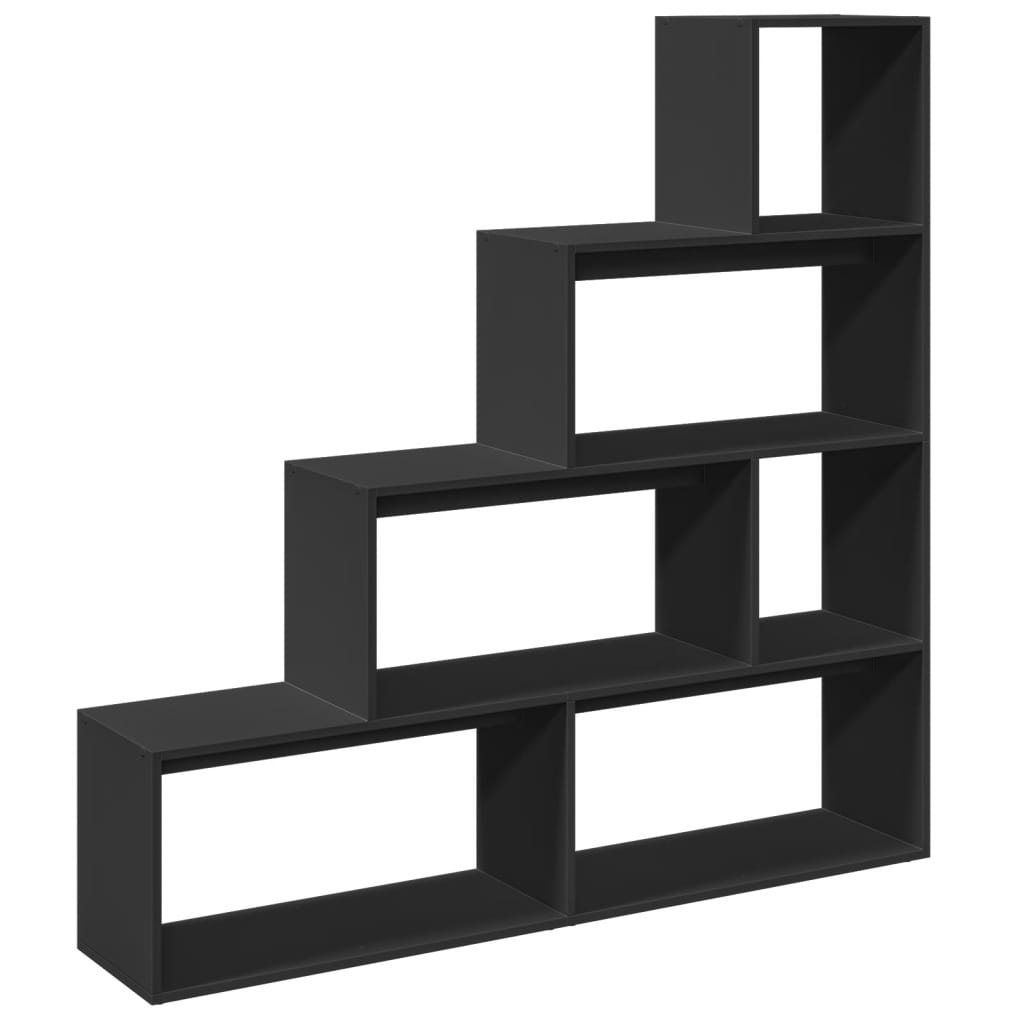 Room Divider Bookcase 4 Levels Black 143.5x29x143.5 cm