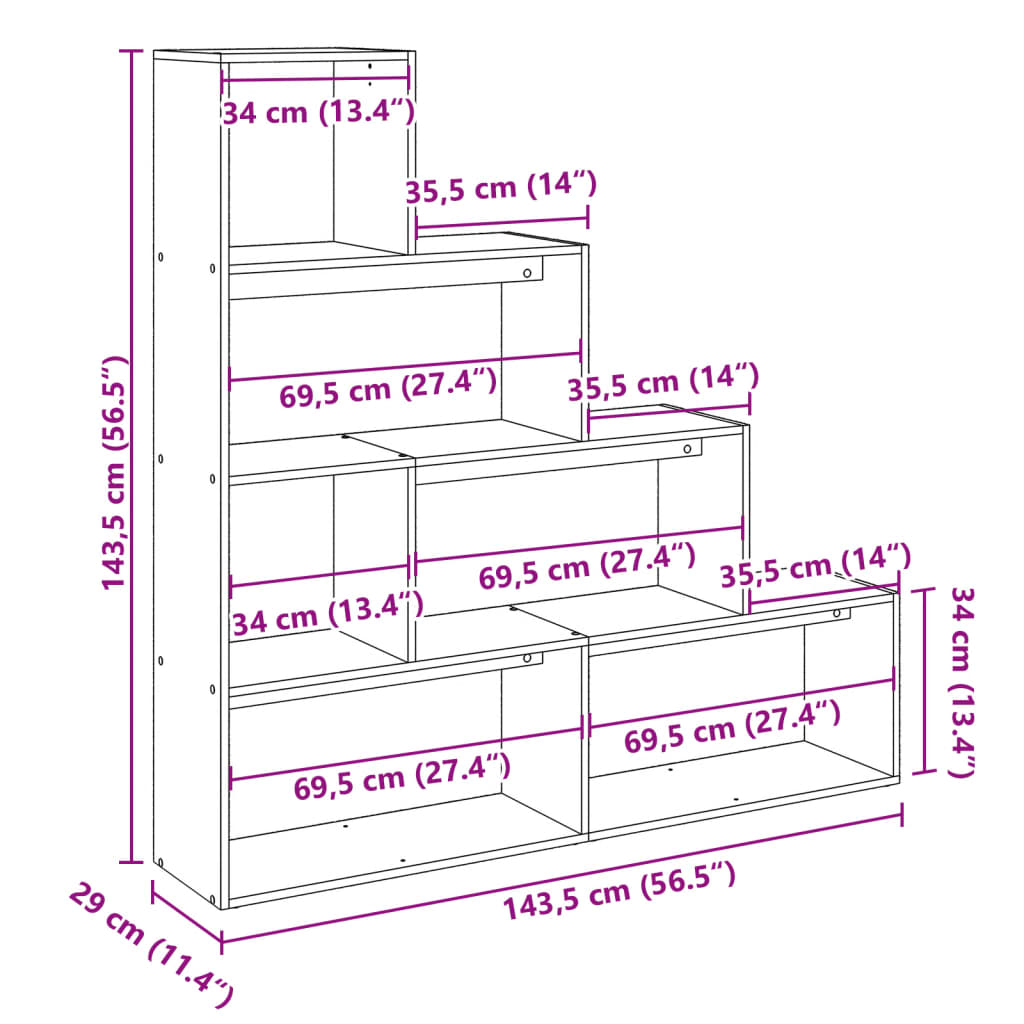 Raumteiler-Bücherregal 4 Stufen Schwarz 143,5x29x143,5 cm